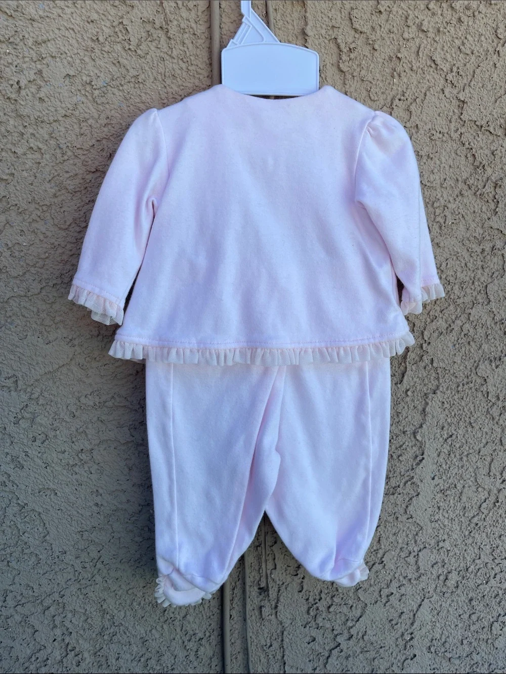 Vintage Soft Pink Baby Two-Piece Butterfly Floral Sz 0/3M Embroidery